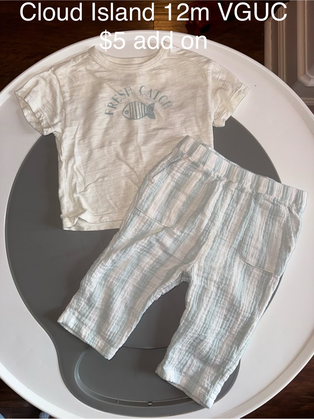 cloud island White & Light Blue Fresh Catch Fish Pant Set